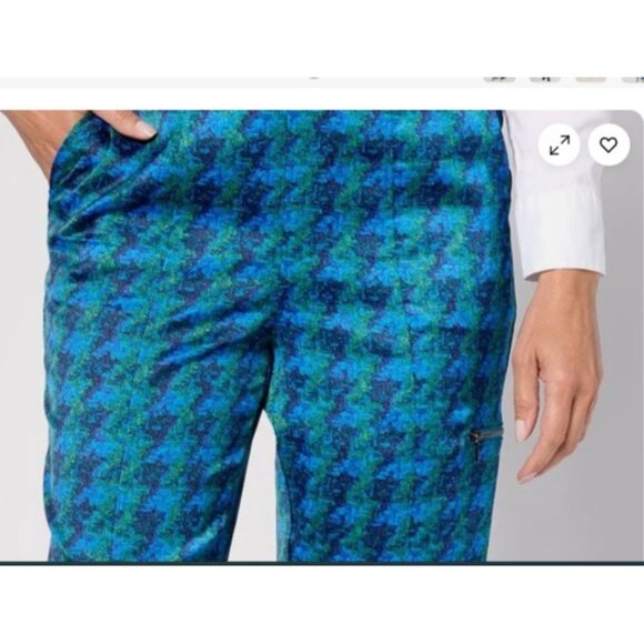 Isaac Mizrahi Live! Reg Stretch Sateen Cargo Pants BlueHoundstooth L A624659 - Picture 2 of 2